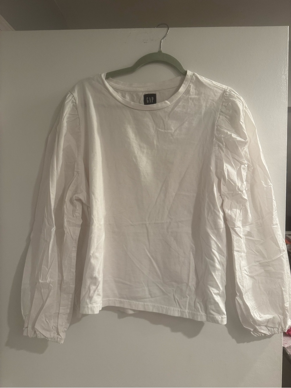 GAP White Puff Sleeve Long Sleeve Top | Women's Classic Crewneck, Xl